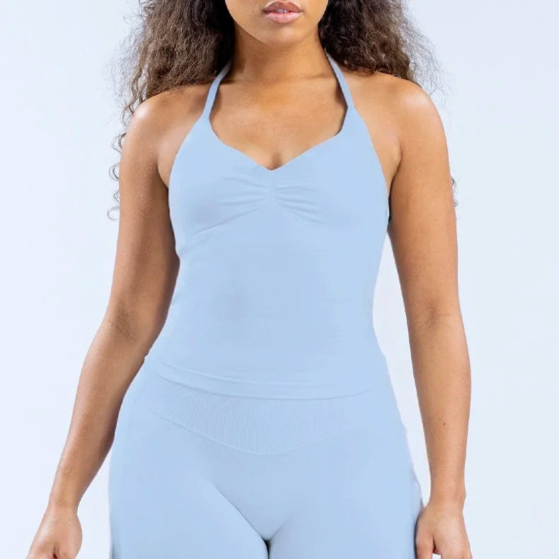 New Impact Yoga Vest Backless Scrunch Built-in Bra With Cups Tops