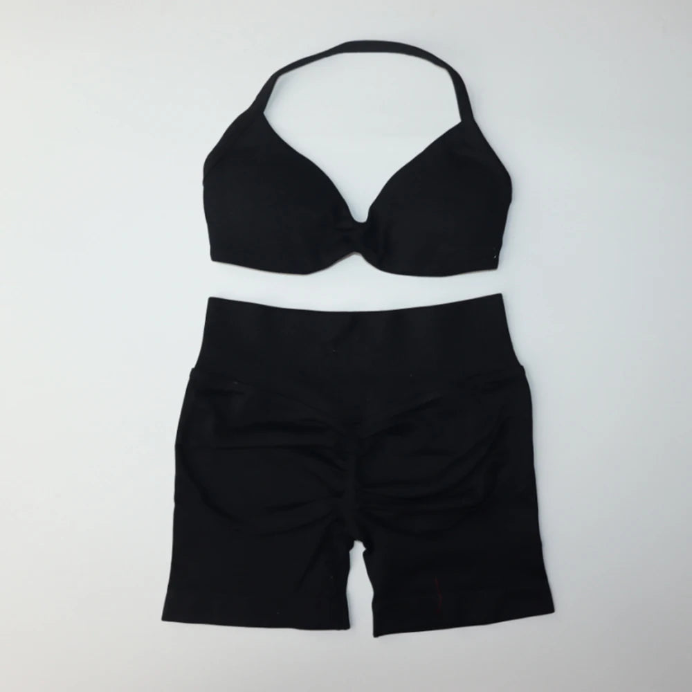 2 Piece Strappy Yoga Bra & Scrunch Shorts