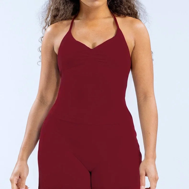 New Impact Yoga Vest Backless Scrunch Built-in Bra With Cups Tops