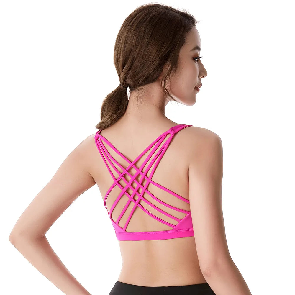 Fitness Sports Bra for Women Push Up, Wirefree Padded Crisscross Strappy Running Gym Training Workout Yoga Underwear Crop Tops