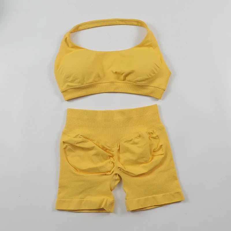 Impact Shorts, Seamless Set, Halter Sports Bra, Low Waist Scrunch