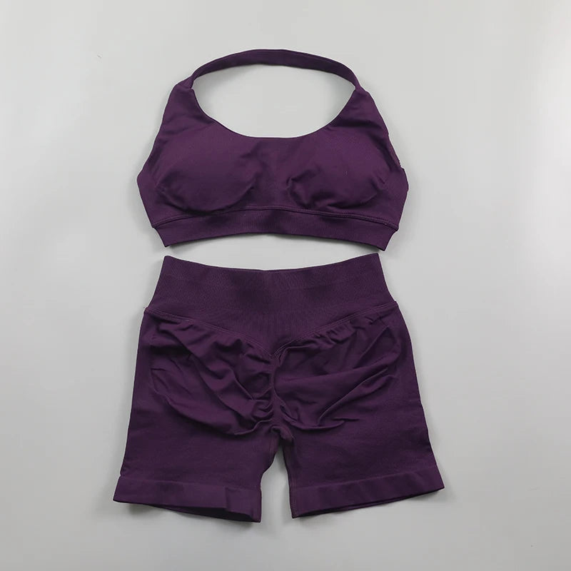Impact Shorts, Seamless Set, Halter Sports Bra, Low Waist Scrunch
