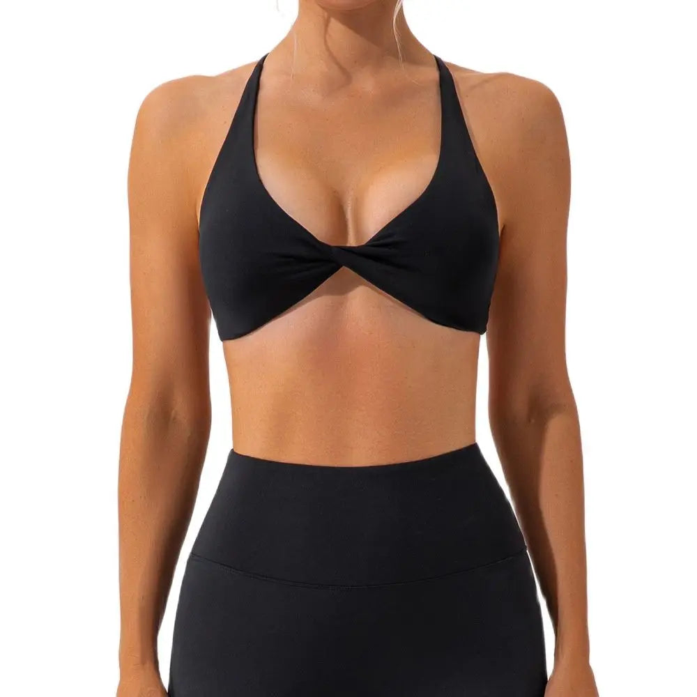Cross Back Sport Bra Pleated Design