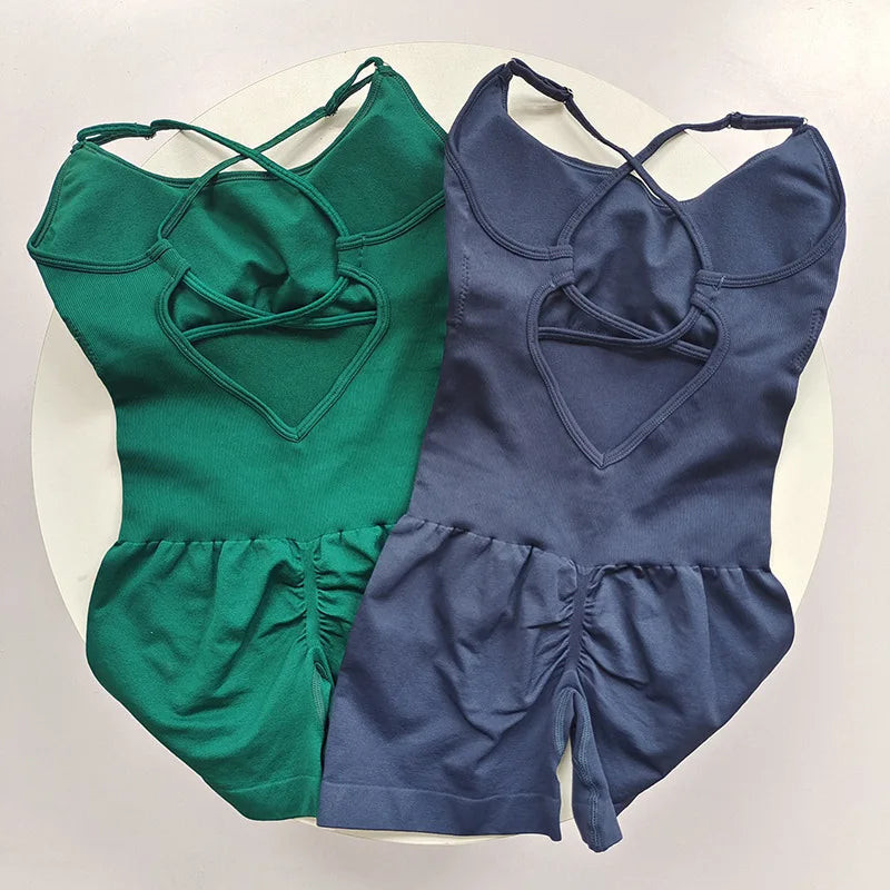 Sexy Seamless Peach Hip Yoga Jumpsuit - Quick-Dry, Stretchy Knit Fabric, Removable Pads, Striped Design, Slim Fit for Wome