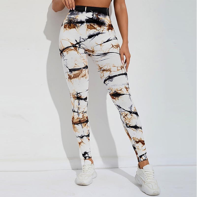 Tie Dye Seamless Leggings, High Waist Printed Leggings