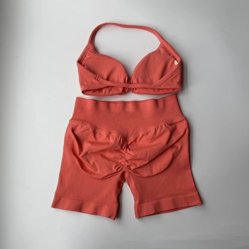 2 Piece Strappy Yoga Bra & Scrunch Shorts