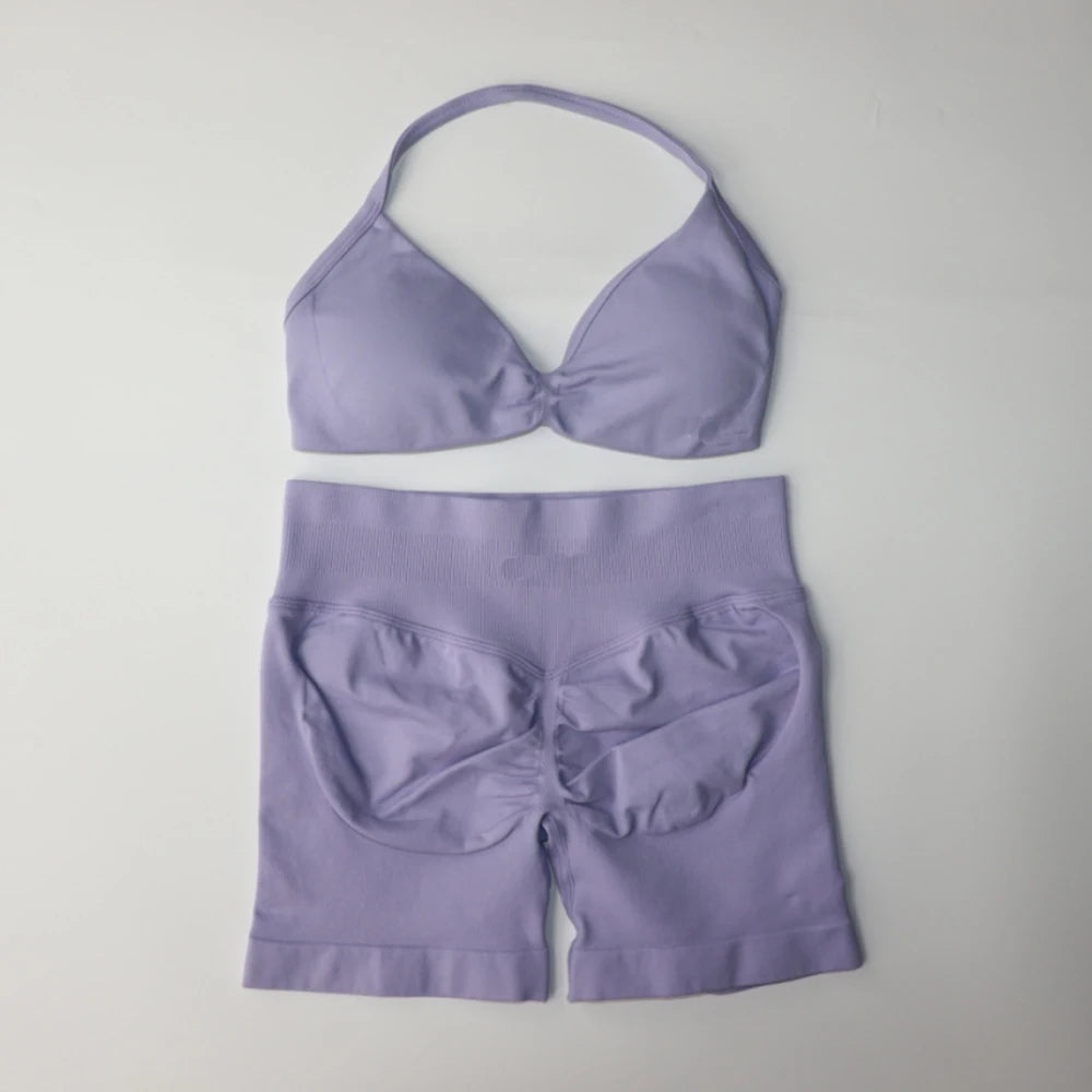 2 Piece Strappy Yoga Bra & Scrunch Shorts
