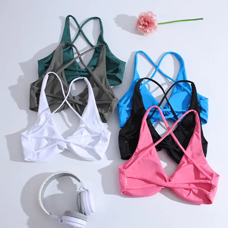 Cross Back Sport Bra Pleated Design