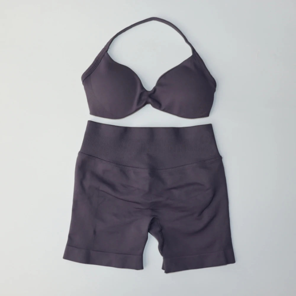 2 Piece Strappy Yoga Bra & Scrunch Shorts