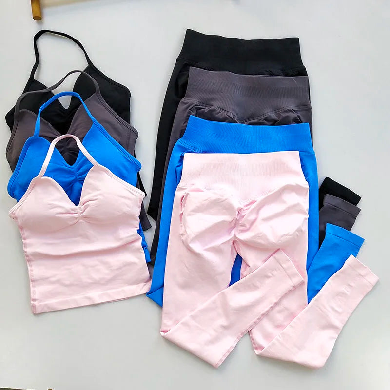 2Pcs Gym Set, Yoga Set Seamless High Impacts Leggings, Sports Bra Top Workout Outfit Fitness Activewear Running Training Clothes