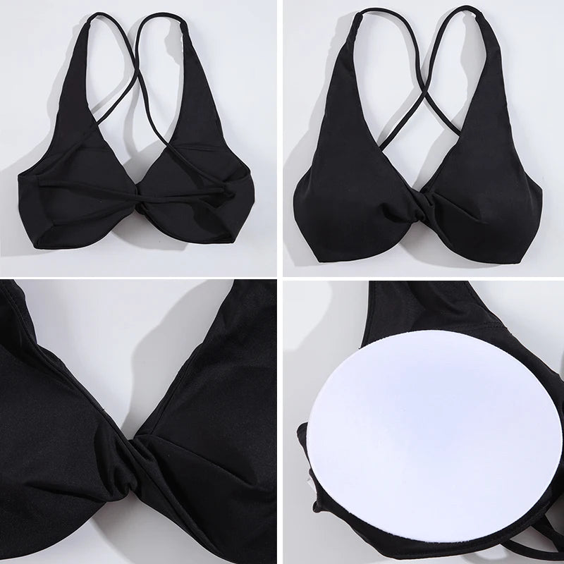 Cross Back Sport Bra Pleated Design