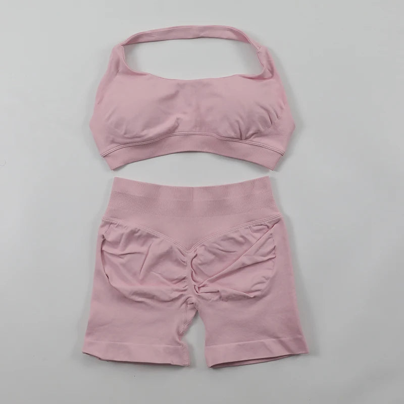 Impact Shorts, Seamless Set, Halter Sports Bra, Low Waist Scrunch
