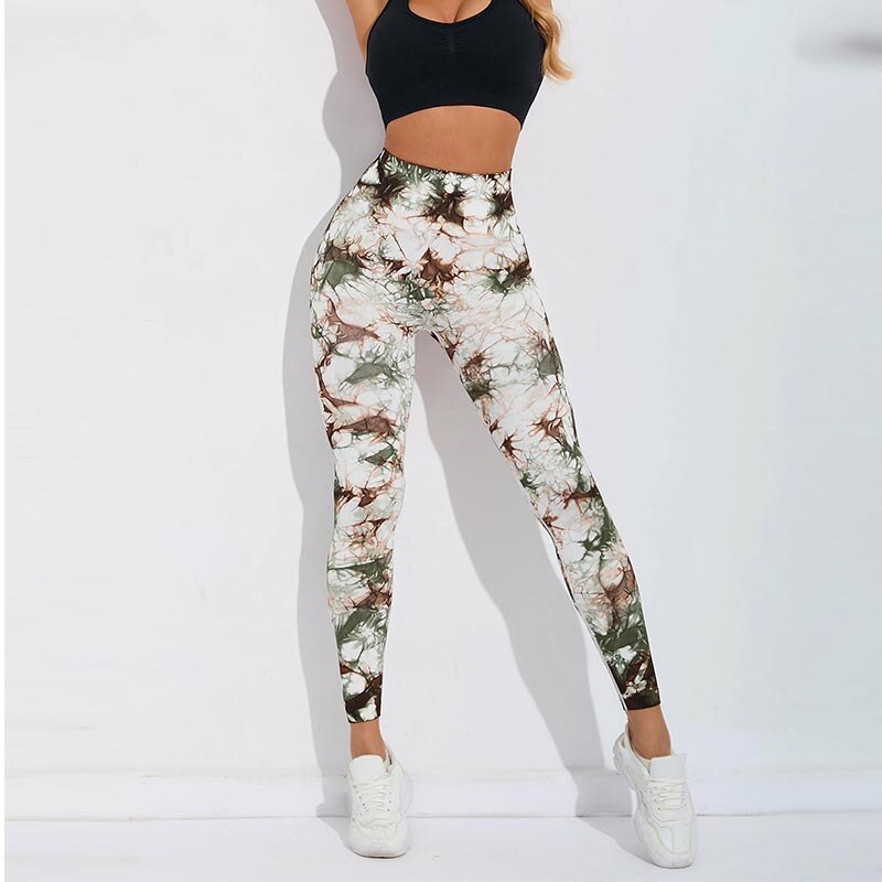 Tie Dye Seamless Leggings, High Waist Printed Leggings