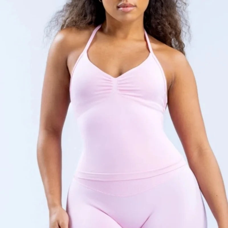 New Impact Yoga Vest Backless Scrunch Built-in Bra With Cups Tops