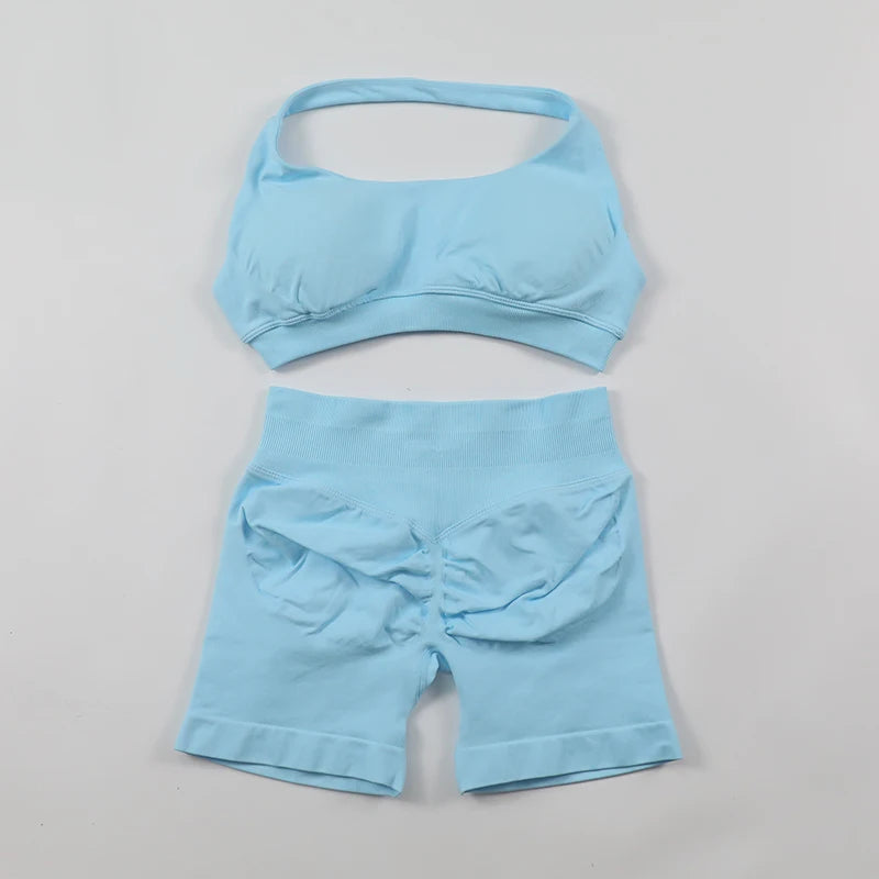 Impact Shorts, Seamless Set, Halter Sports Bra, Low Waist Scrunch