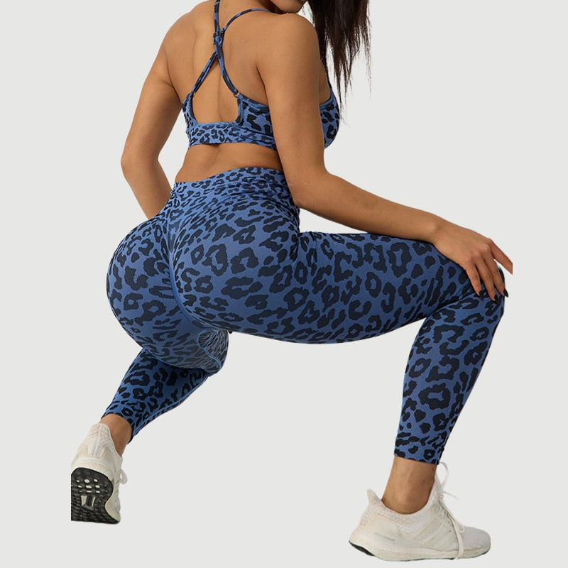 Leopard Gym Set Nylon Sports Bra Fitness Seamless Yoga Leggings, 2