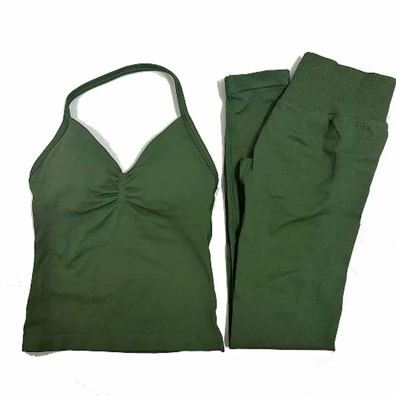 2Pcs Gym Set, Yoga Set Seamless High Impacts Leggings, Sports Bra Top Workout Outfit Fitness Activewear Running Training Clothes