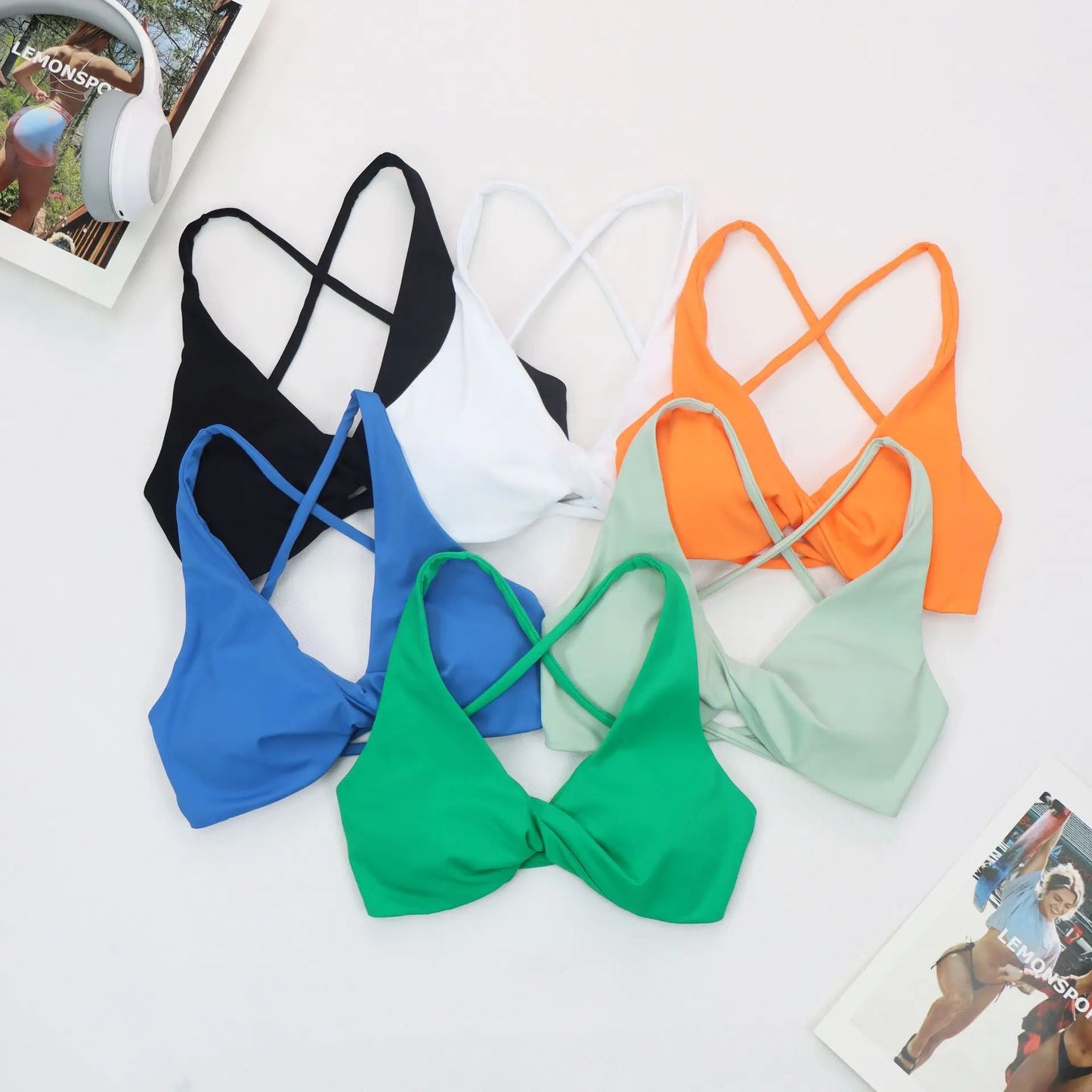 Cross Back Sport Bra Pleated Design