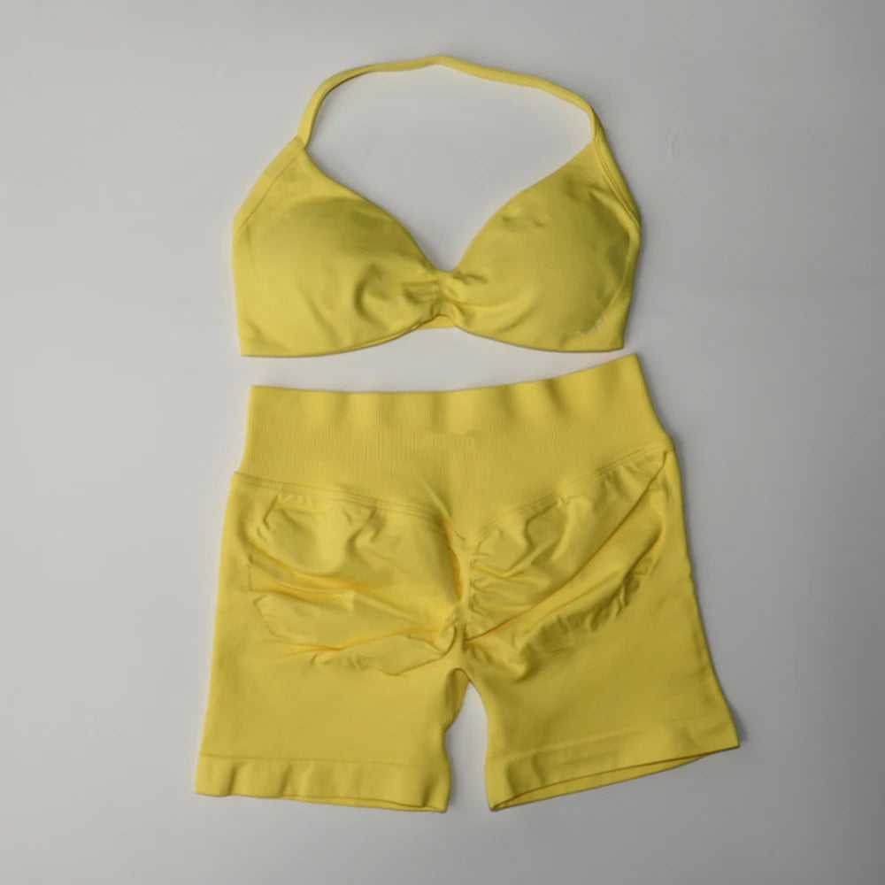 2 Piece Strappy Yoga Bra & Scrunch Shorts