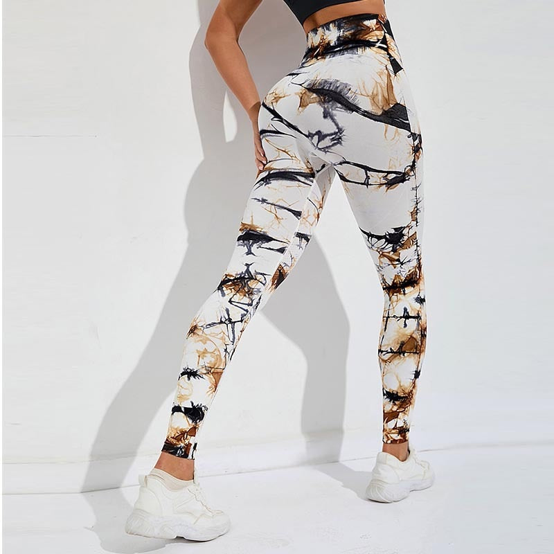Tie Dye Seamless Leggings, High Waist Printed Leggings