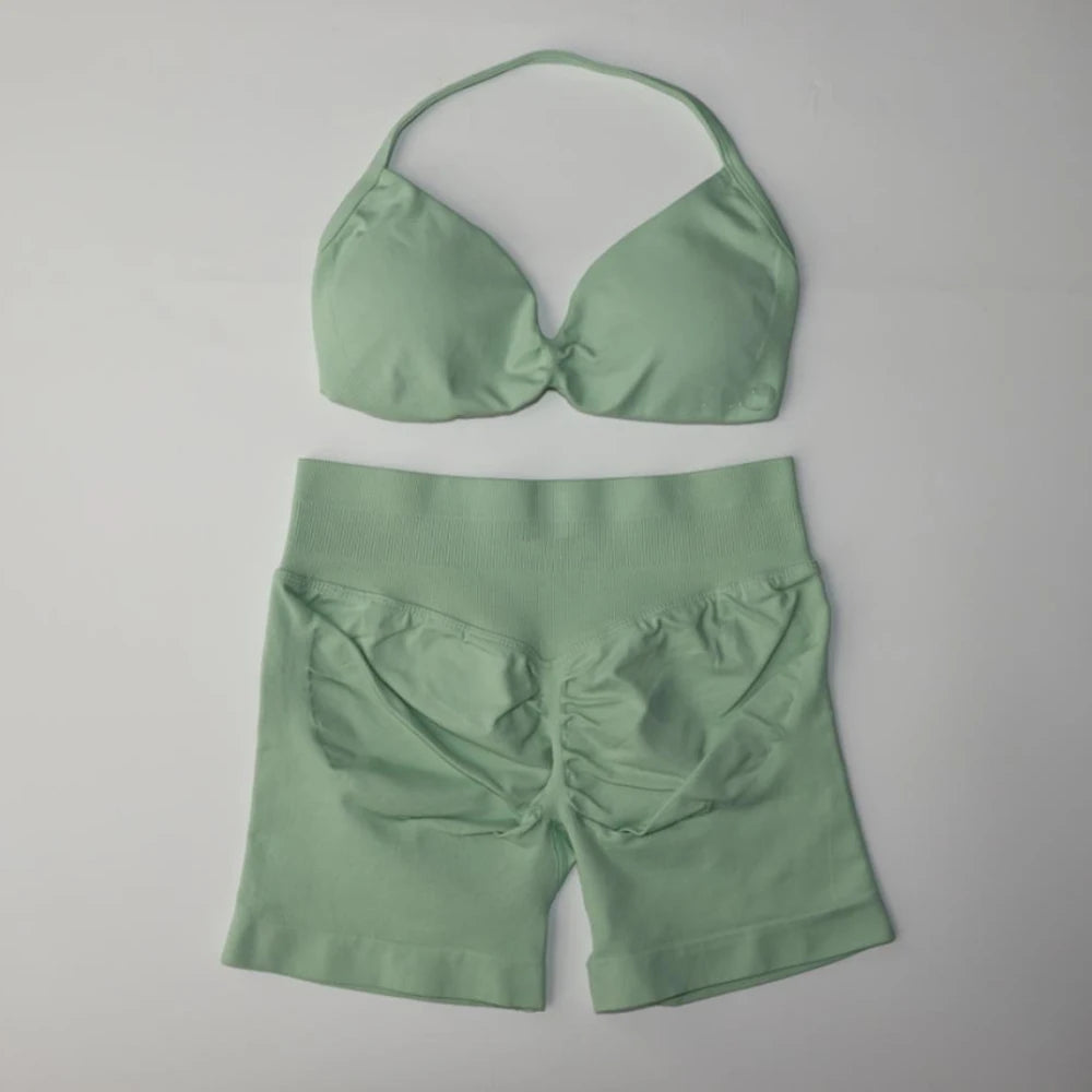 2 Piece Strappy Yoga Bra & Scrunch Shorts