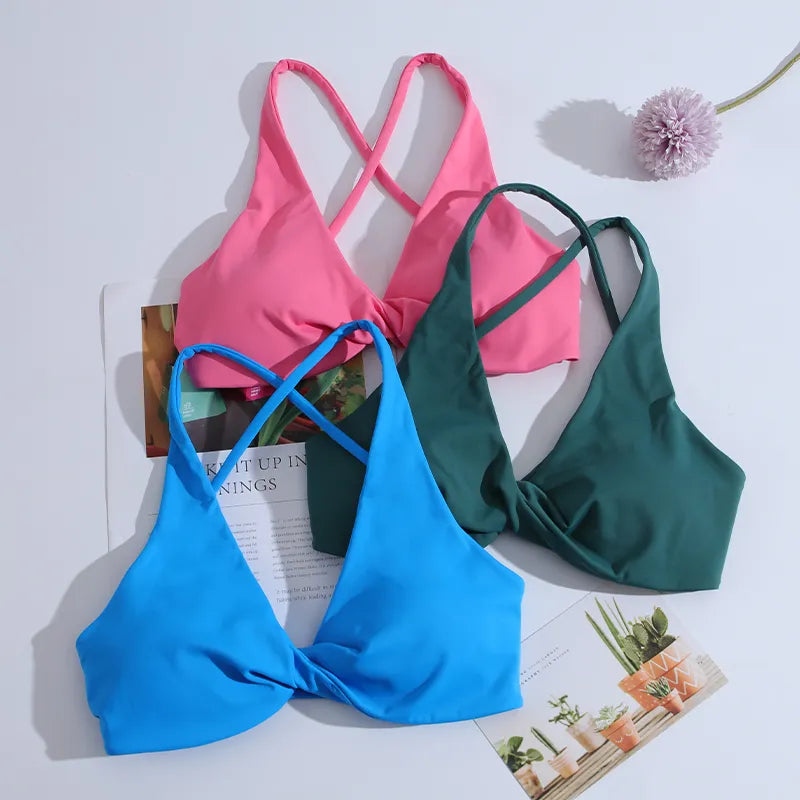 Cross Back Sport Bra Pleated Design