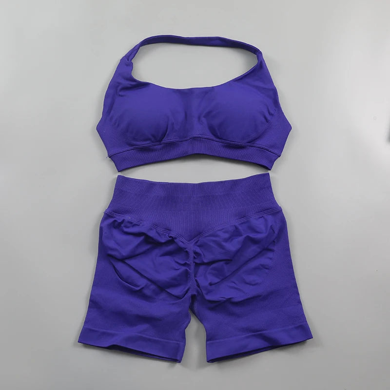 Impact Shorts, Seamless Set, Halter Sports Bra, Low Waist Scrunch