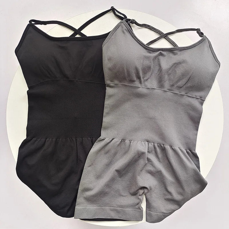 Sexy Seamless Peach Hip Yoga Jumpsuit - Quick-Dry, Stretchy Knit Fabric, Removable Pads, Striped Design, Slim Fit for Wome