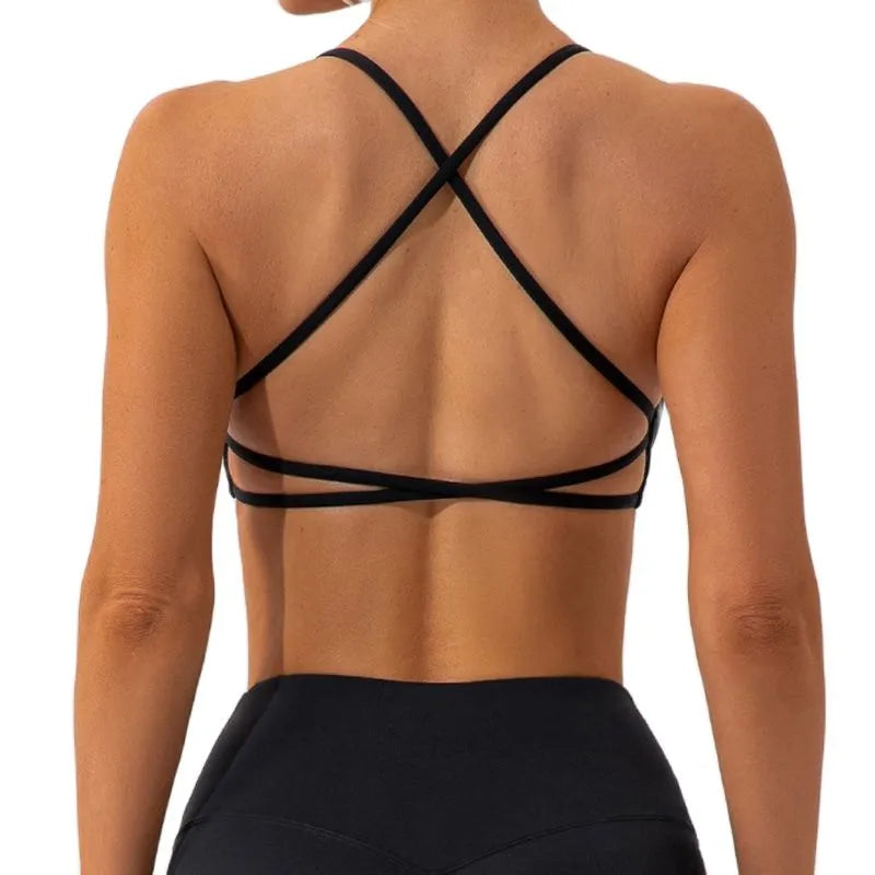 Cross Back Sport Bra Pleated Design