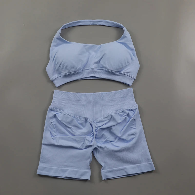Impact Shorts, Seamless Set, Halter Sports Bra, Low Waist Scrunch