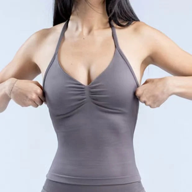New Impact Yoga Vest Backless Scrunch Built-in Bra With Cups Tops