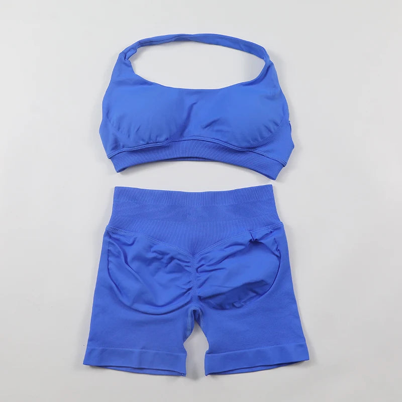 Impact Shorts, Seamless Set, Halter Sports Bra, Low Waist Scrunch