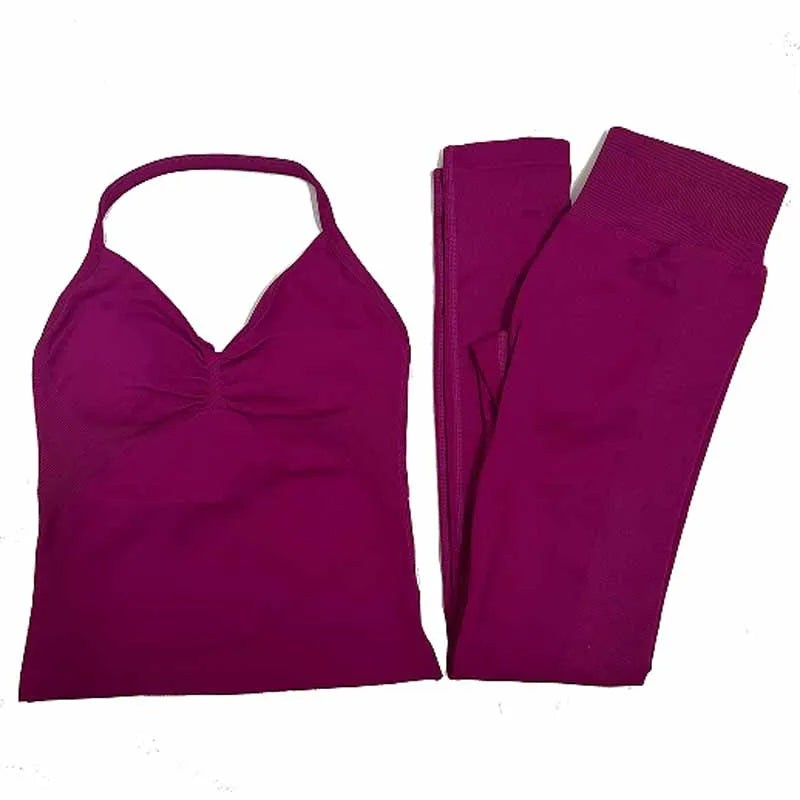 2Pcs Gym Set, Yoga Set Seamless High Impacts Leggings, Sports Bra Top Workout Outfit Fitness Activewear Running Training Clothes
