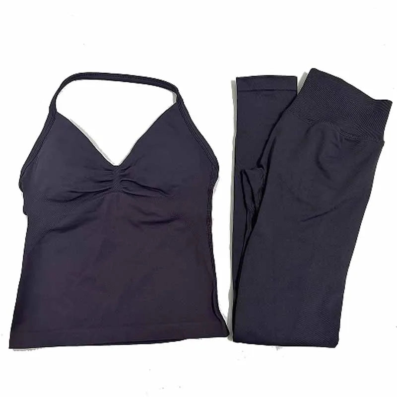 2Pcs Gym Set, Yoga Set Seamless High Impacts Leggings, Sports Bra Top Workout Outfit Fitness Activewear Running Training Clothes