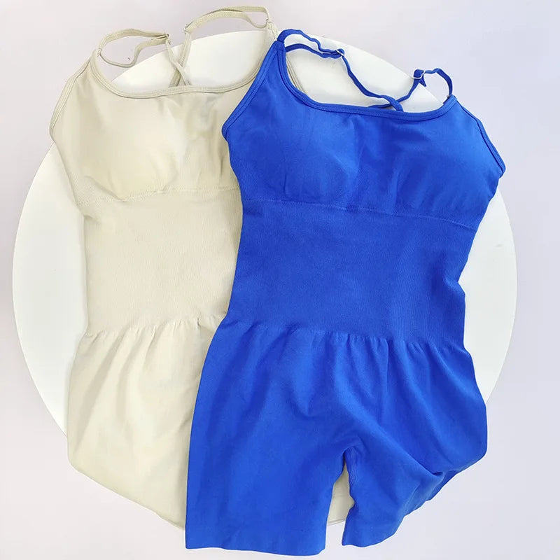 Sexy Seamless Peach Hip Yoga Jumpsuit - Quick-Dry, Stretchy Knit Fabric, Removable Pads, Striped Design, Slim Fit for Wome