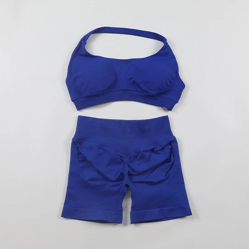 Impact Shorts, Seamless Set, Halter Sports Bra, Low Waist Scrunch
