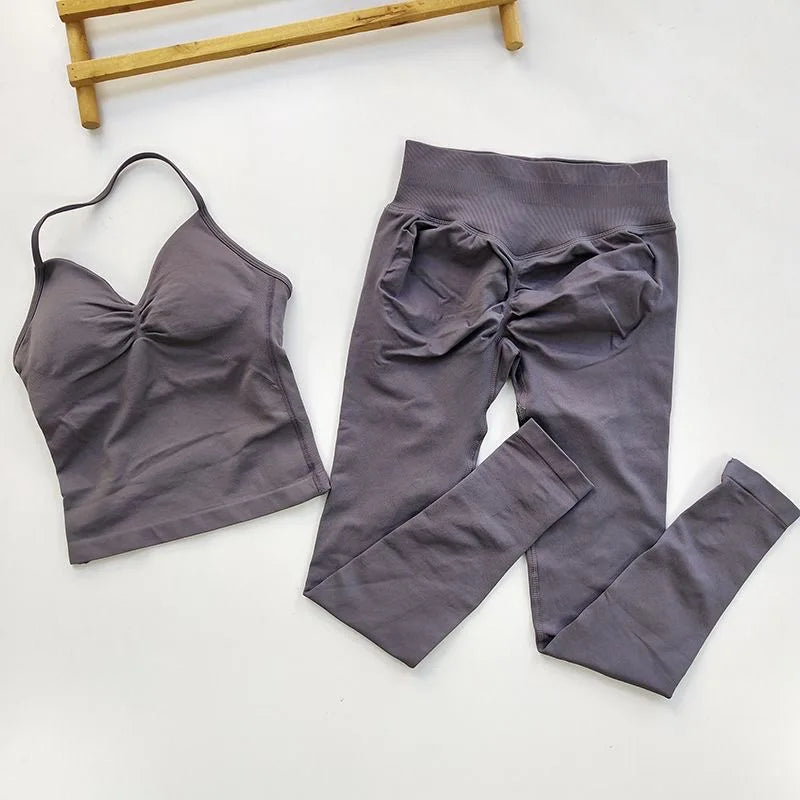 2Pcs Gym Set, Yoga Set Seamless High Impacts Leggings, Sports Bra Top Workout Outfit Fitness Activewear Running Training Clothes