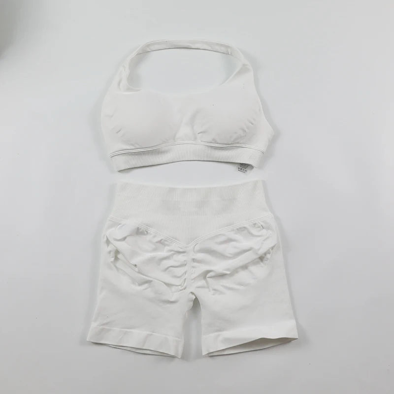Impact Shorts, Seamless Set, Halter Sports Bra, Low Waist Scrunch