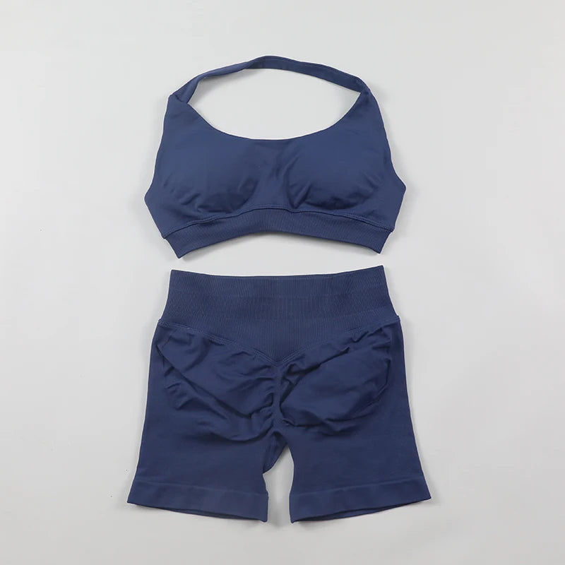 Impact Shorts, Seamless Set, Halter Sports Bra, Low Waist Scrunch