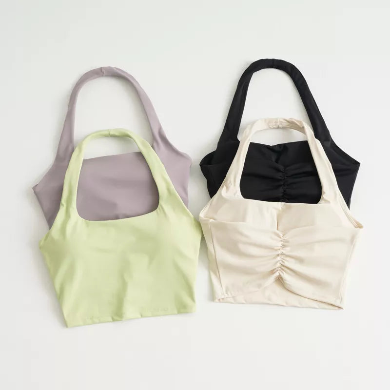 Sexy Halter Padded Athletic Sport Bra Women Backless Workout Gym Yoga Crop Top Fitness Bra with Built In Bra