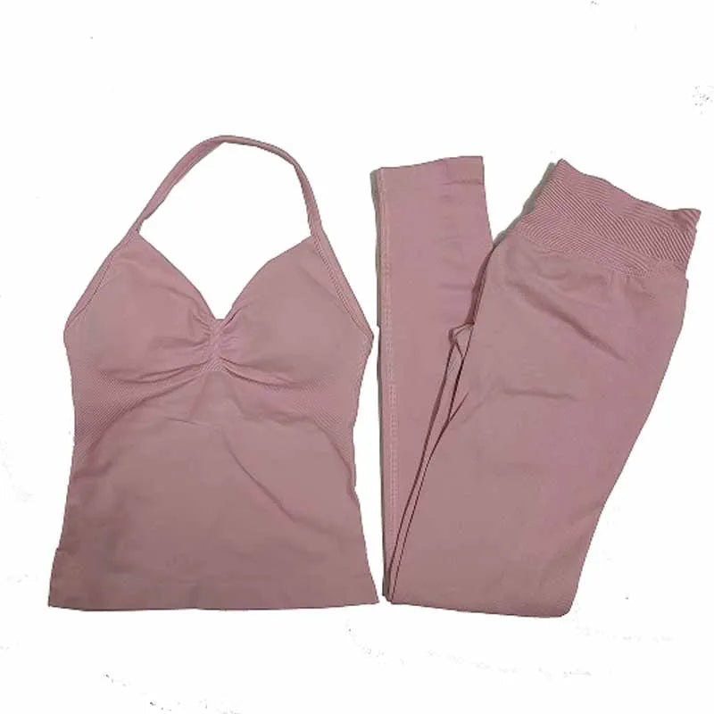 2Pcs Gym Set, Yoga Set Seamless High Impacts Leggings, Sports Bra Top Workout Outfit Fitness Activewear Running Training Clothes