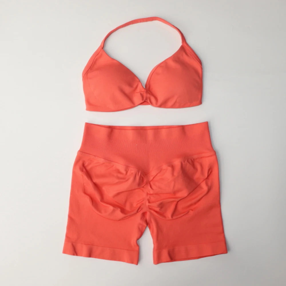 2 Piece Strappy Yoga Bra & Scrunch Shorts