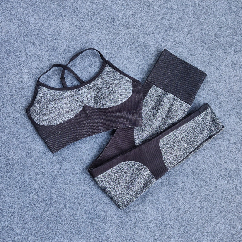 Yoga High Waist Leggings Seamless Set + Sports Bra