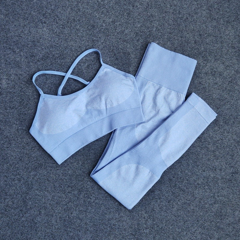 Yoga High Waist Leggings Seamless Set + Sports Bra