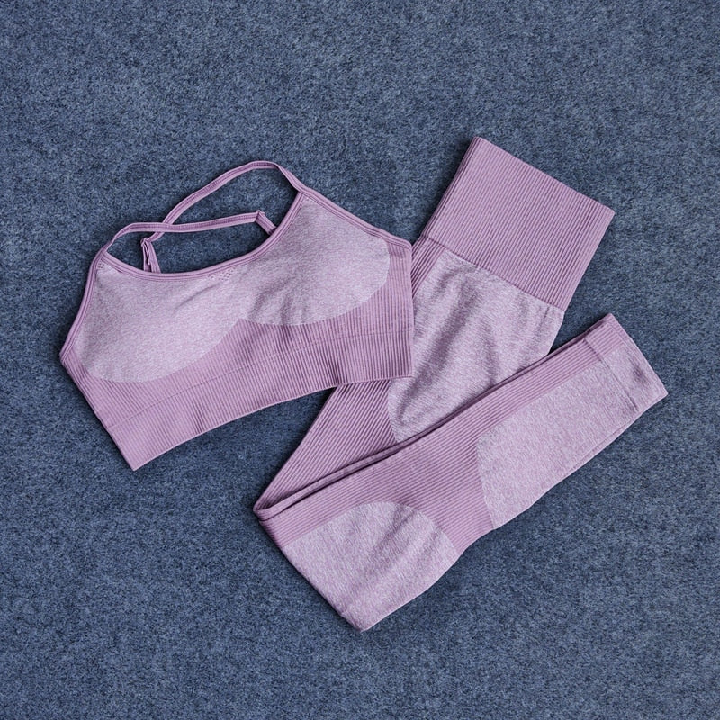 Yoga High Waist Leggings Seamless Set + Sports Bra