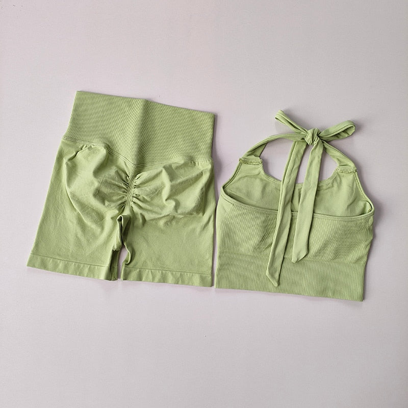 Seamless High Waist short + Halter Crop Top (SET)