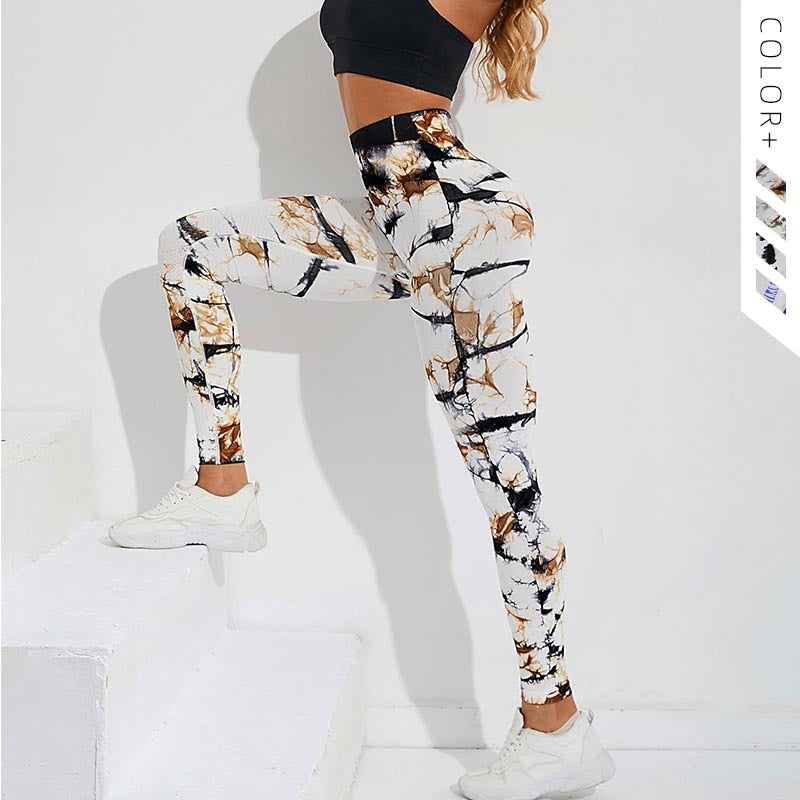Tie Dye Seamless Leggings, High Waist Printed Leggings