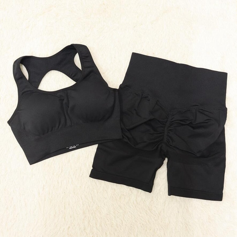 High Waist Set Shorts + Sports Bra