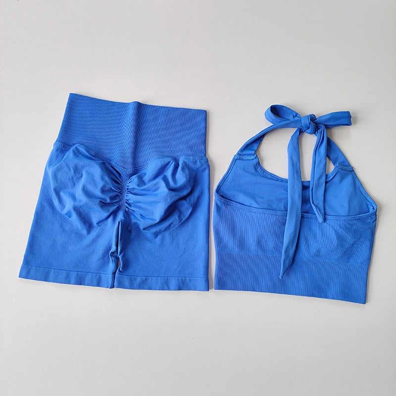 Seamless High Waist short + Halter Crop Top (SET)