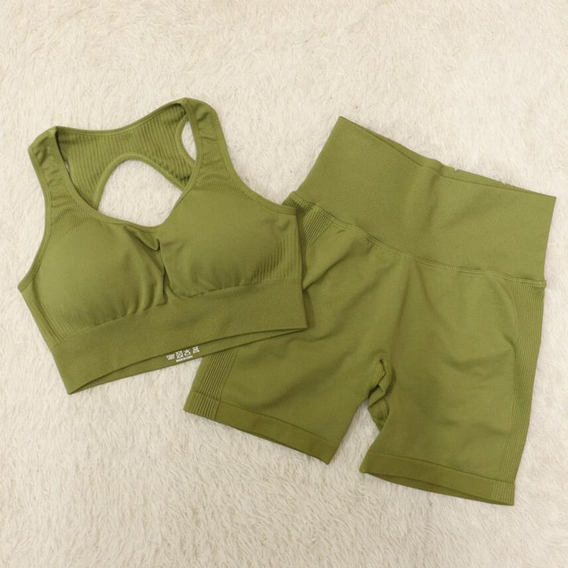 High Waist Set Shorts + Sports Bra